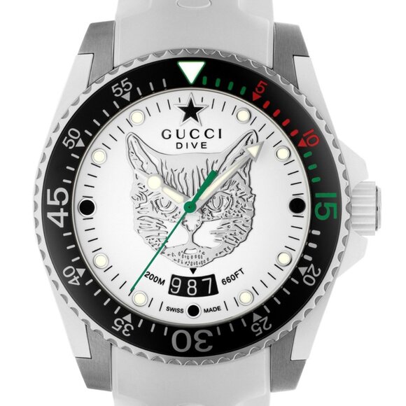 Gucci Dive 40mm Stainless Steel Case with Silver Feline Head on Dial YA136329 - Picture 1 of 9